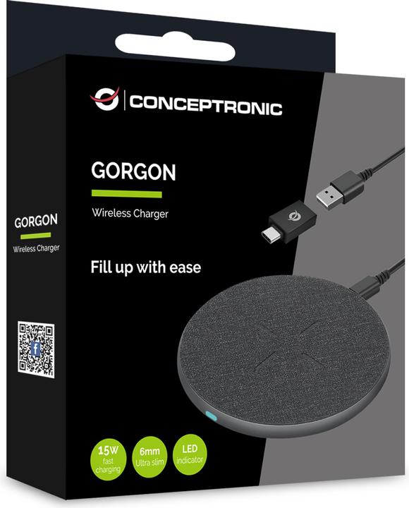 Immagine prodotto Conceptronic Caricatore wireless 15W Qi USB-A + USB-C Grigio (15 W)