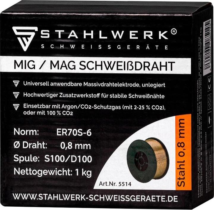 Image du produit Stahlwerk Fil de soudure MIG MAG Ø 0.8 mm ER70S-6 SG2 S100/D100 bobine de fil 1 kg