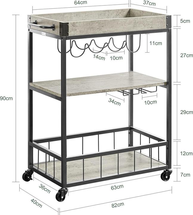 Image du produit SoBuy Chariot de service avec plateau amovible