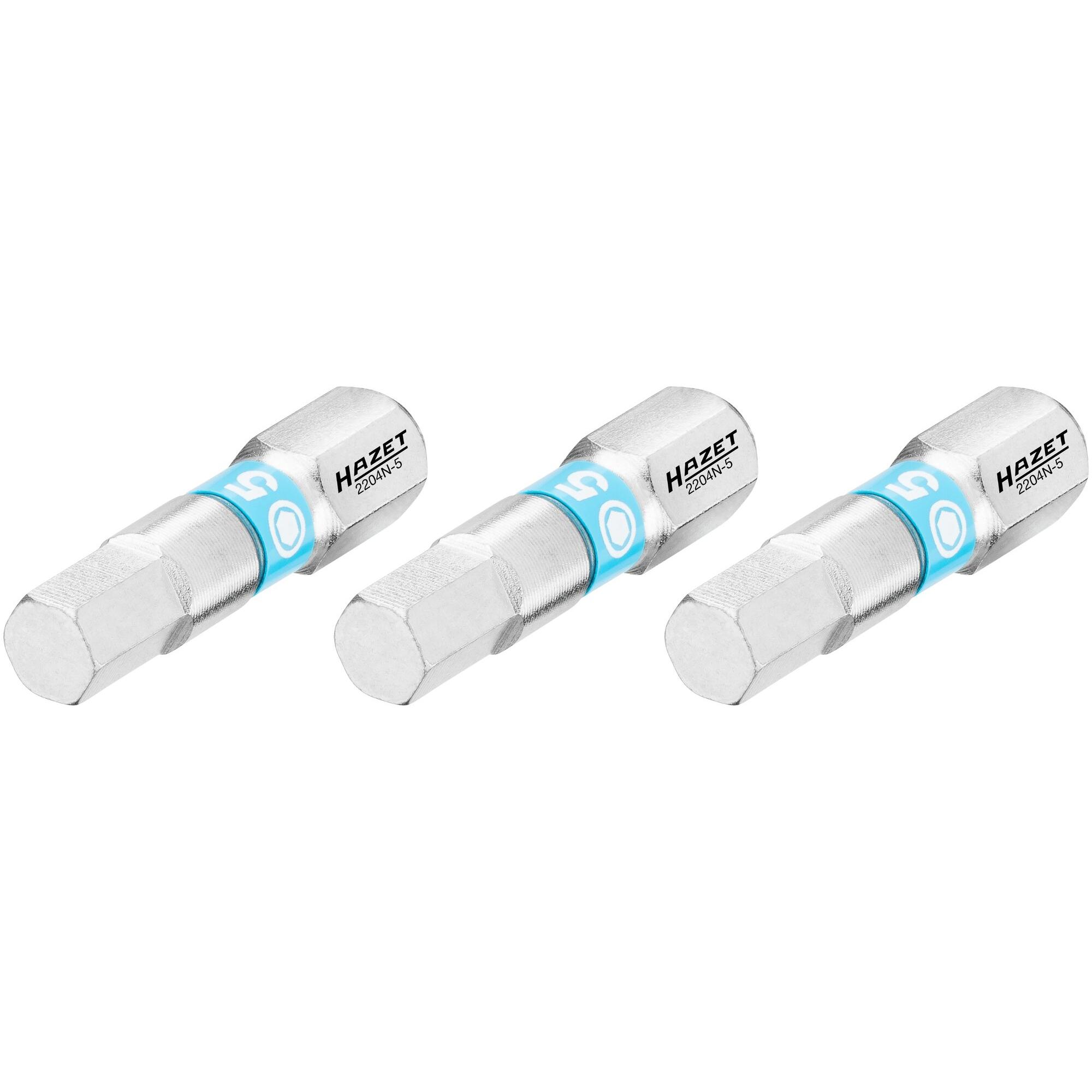 HAZET, Bits, Bit 2204N-5/3 ∙ Sechskant6,3 (1/4 Zoll) ∙ Innen Sechskant Profil ∙ 5 mm ∙ Anzahl Werkzeuge: 3… (5 mm)