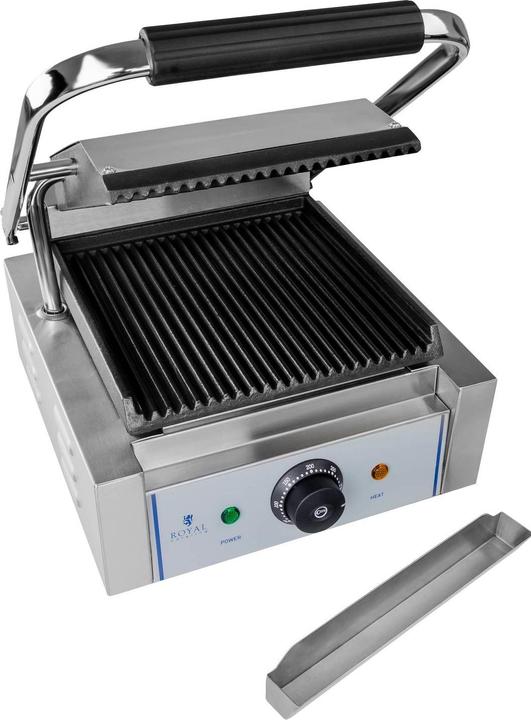 Produktbild Royal Catering Kontaktgrill geriffelt 1800W Gastro Panini Toaster Elektro Grillplatte Edelstahl