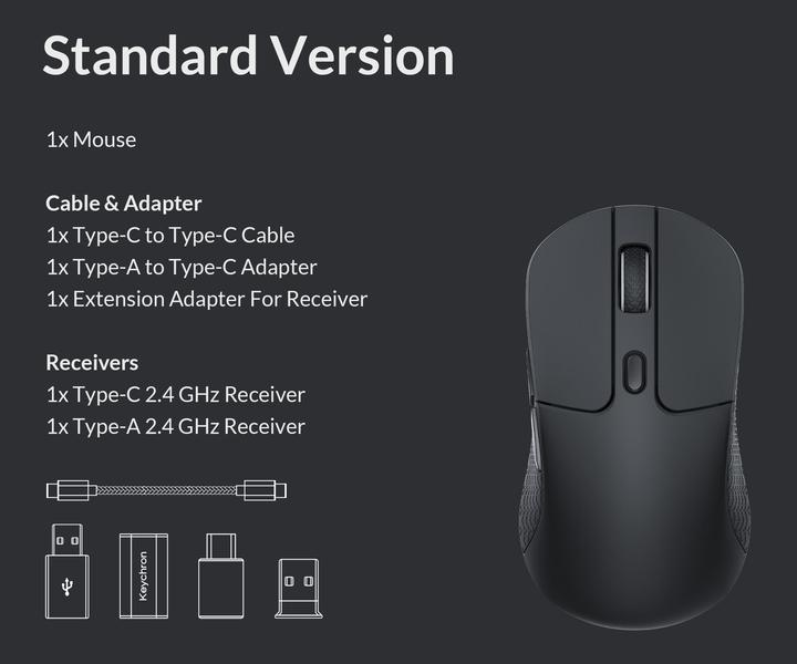 Produktbild Keychron M3 Lite Wireless Mouse - Black (Kabelgebunden, Kabellos)