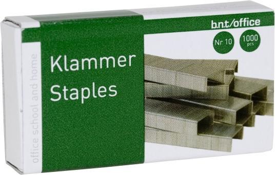 B.N.T. Staples bnt/office no.10 up to/10 sheets galvanised. 1000pcs/pack - (1000 x 5 packs)
