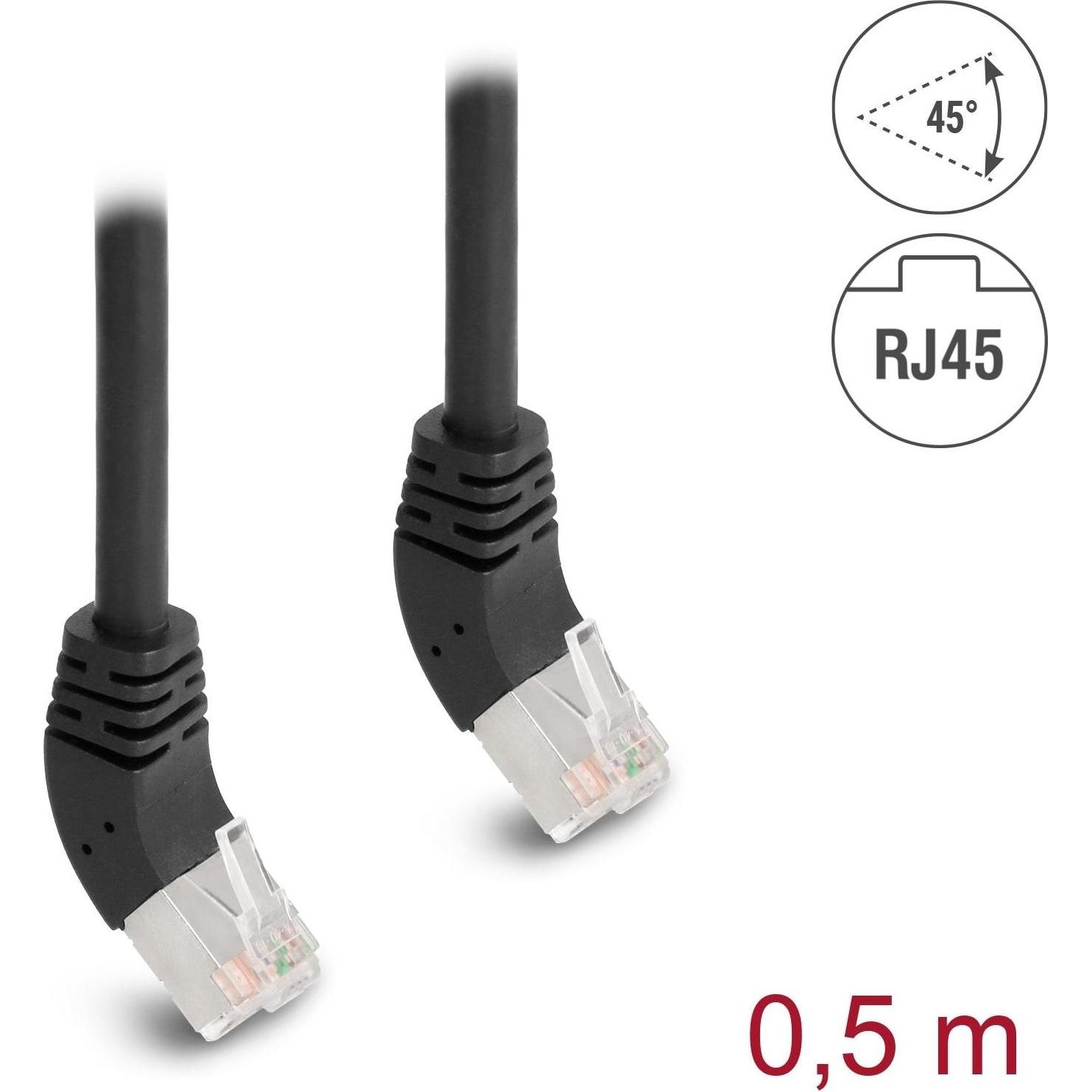Thumbnail - Delock Patchkabel 45° oben gewinkelt Cat 6A, S/FTP, 0.5 m, Schwarz (S/FTP, CAT6a, 0.50 m), Netzwerkkabel
