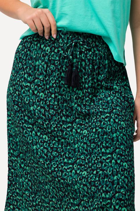 Image du produit Ulla Popken Jupe midi à motif léopard, coupe trapèze et taille élastique. Tissu crêpe (50, 52)
