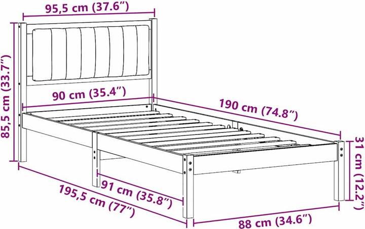 Image du produit vidaXL Holz-Bettgestell (90 x 190 cm)