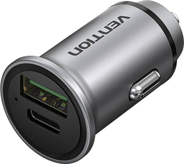 Actual product image Vention Dual Port Car Charger FFBH0 USB A C(18/20) Gray