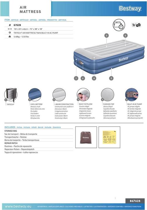 Image du produit Bestway Matelas simple (95 x 190 cm)