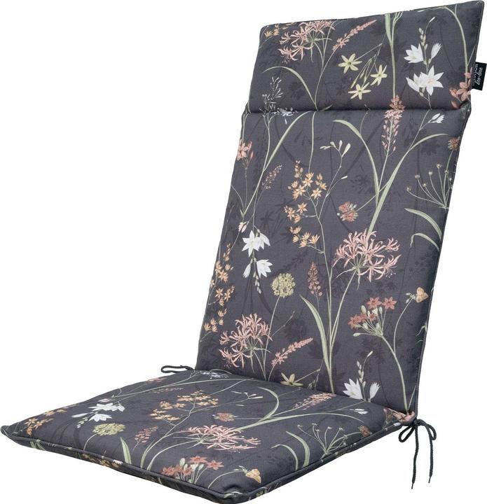 Actual product image Natura Punto 4er-Set Hochlehner-Auflage, Gartenstuhlkissen wasserabweisend, Blumenmuster anthrazit