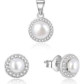 Beneto, Schmuck Set, Beautiful Silver Jewelry Set with River Pearls AGSET278L (Pendant, Earrings)