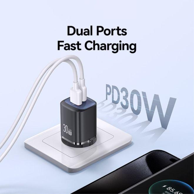 Actual product image Usams Ład. siec. CC254 30W GaN USB-C/USB-A Fast Charging HC Series czarny/black CC254TC01 (30 W)