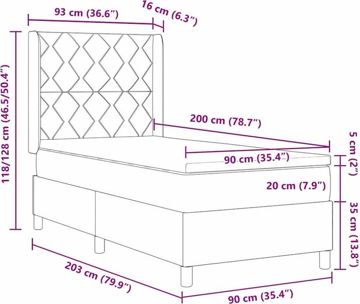 Actual product image vidaXL Boxspringbett (90 x 200 cm)