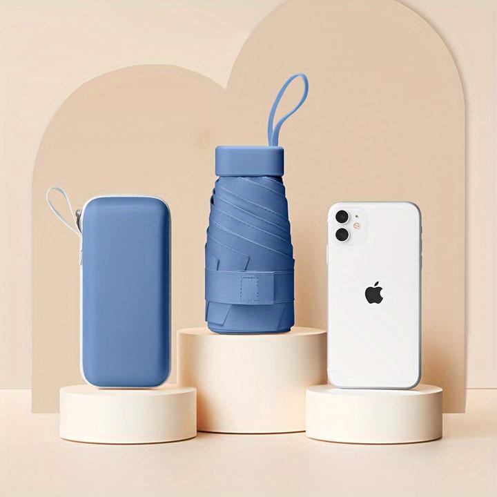 Produktbild Alopini Stilvoller Mini-Taschenschirm, 6-Rippen, langlebig, manuell zu öffnen, Doppelnutzung für sonniges