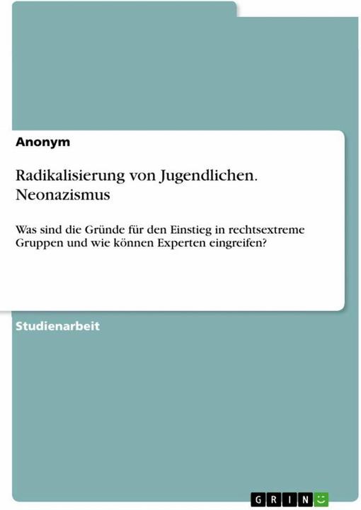 Produktbild Radikalisierung von Jugendlichen. Neonazismus (Deutsch, Anonymous, 2021)
