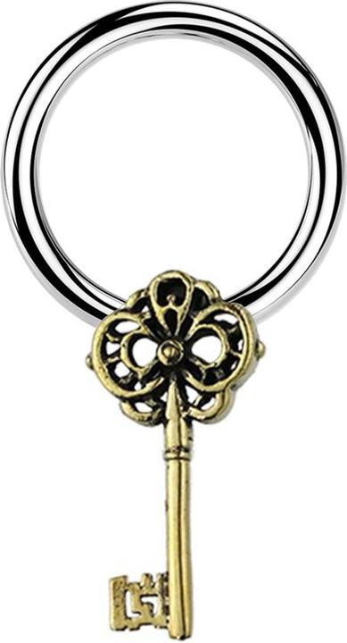 Produktbild Star Piercing Closure Ring silber Schlüssel vergoldet (Messing, Chirurgenstahl 316L)