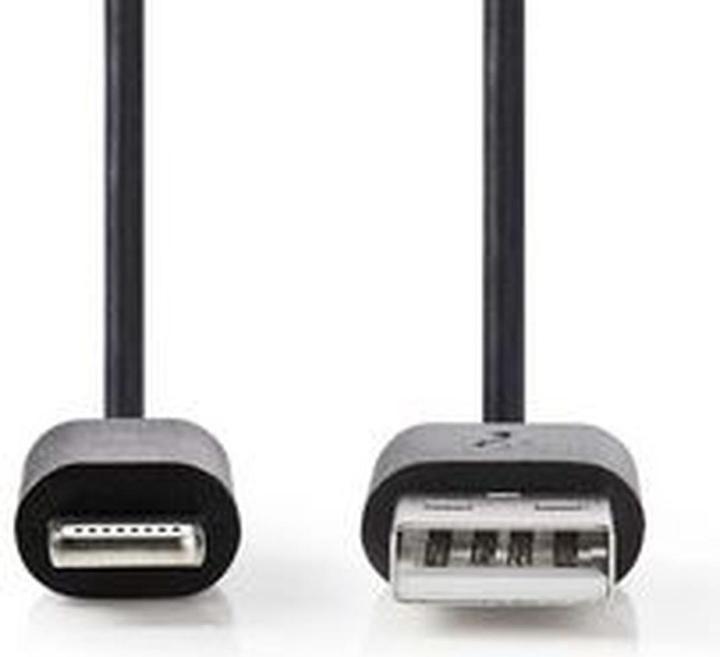 Actual product image Nedis USB cable USB 2.0 Apple Lightning 8-pin USB-A male 480 Mbps 12 W Nickel-plated round PVC Box 1. (1 m, USB 2.0, 12 W)