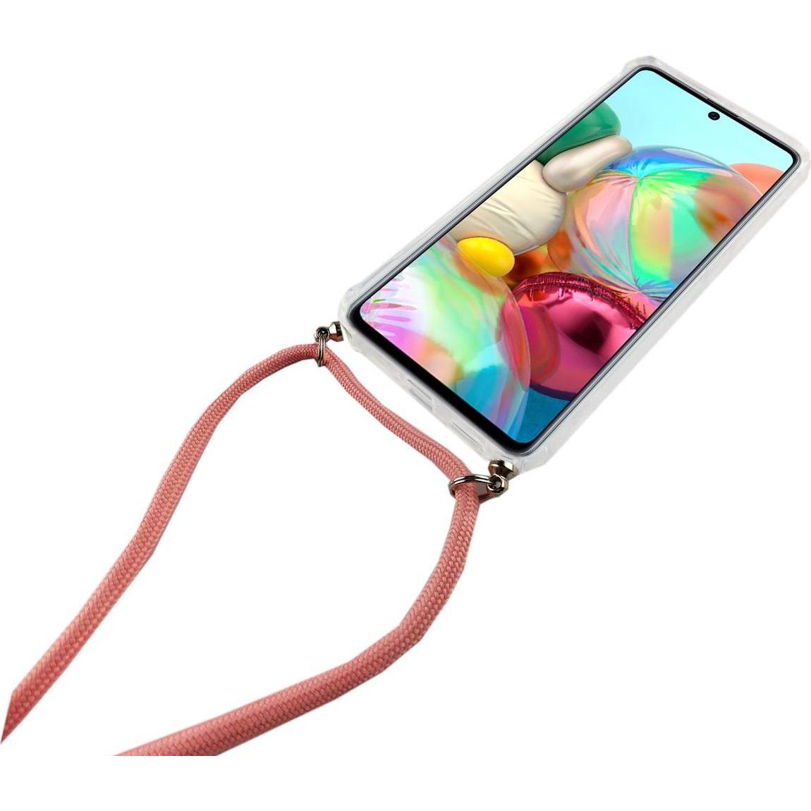 Thumbnail - König Design Handykette für Samsung Galaxy A71 mit Band Case zum umhängen Kordel Etui Rosa, Handykette, Transparent