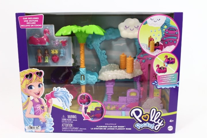 Produktbild Polly Pocket Pollyville Flamingo-Spass Autowaschanlage, 2 kleine Puppen, für Kinder ab 4 Jahren