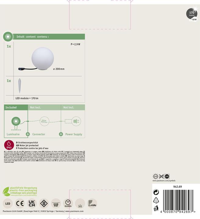 Image du produit Paulmann Plug & Shine Globe d'extérieur (180 lm, IP65)
