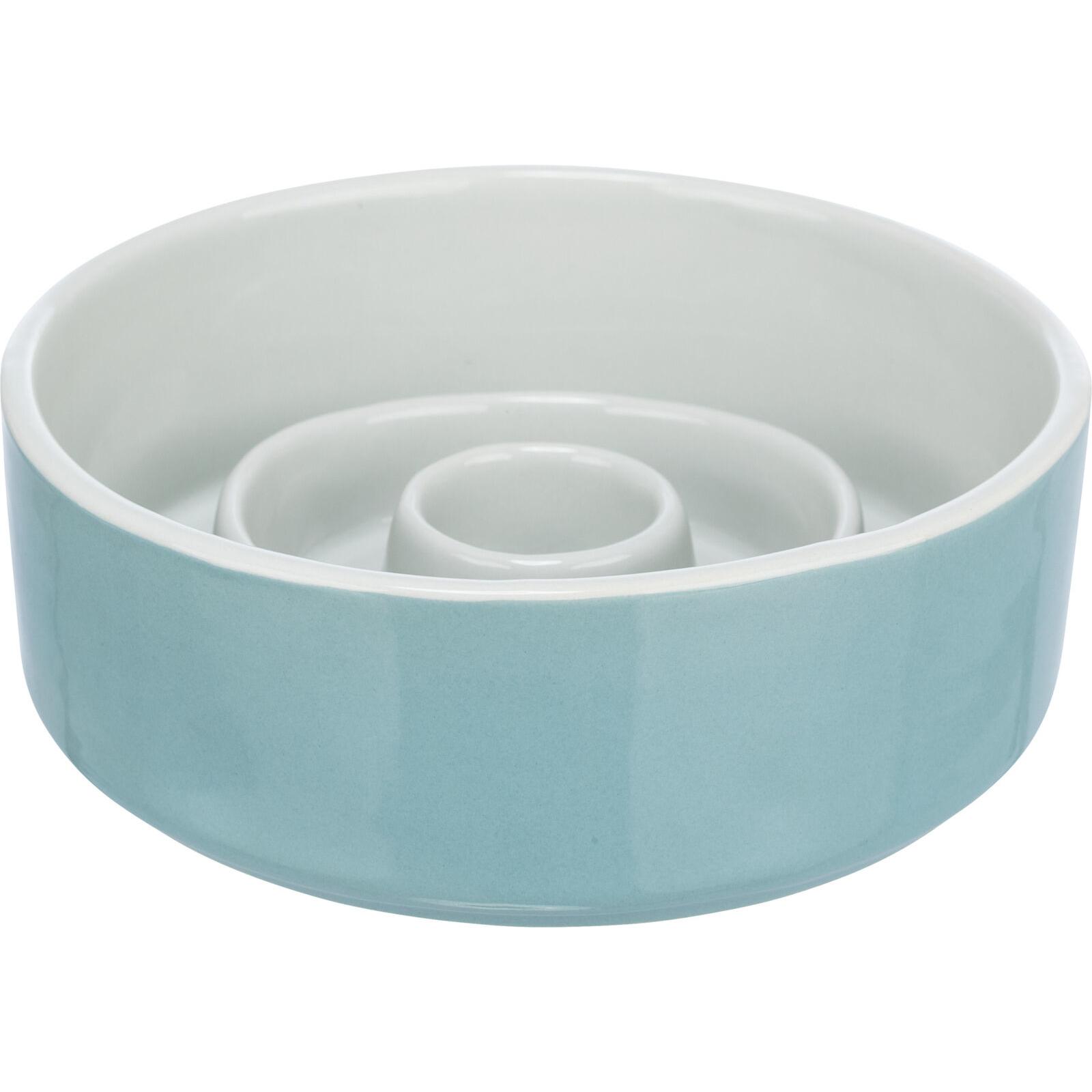 Trixie Slow Feeding Schale, Keramik, 0,9 l/ø 17 cm, grau/blau (0.90 l), Futternapf