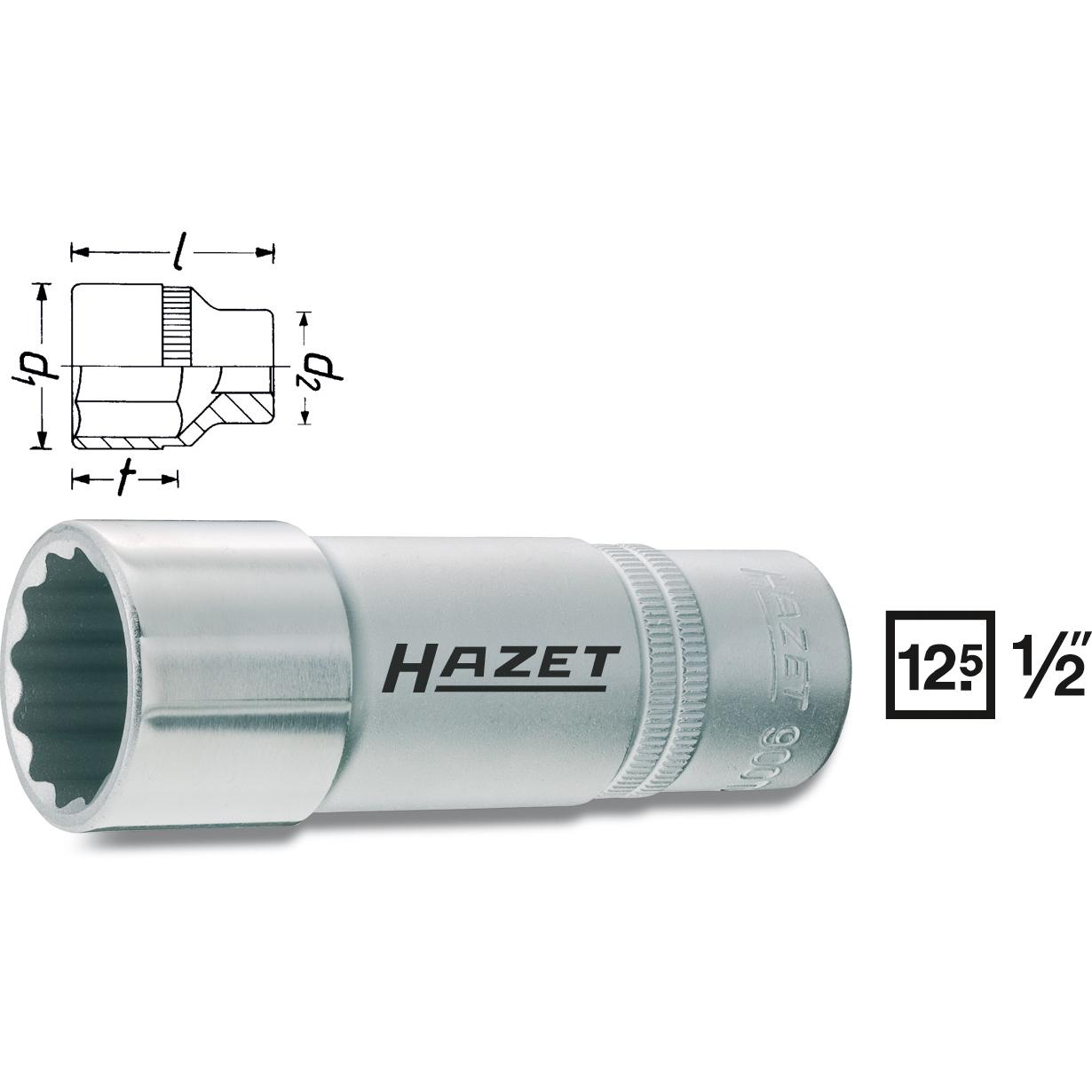 Thumbnail - HAZET, Steckschlüssel + Stecknuss, Steckschlüsseleinsatz ∙ Doppelsechskant 900TZ-10 ∙ Vierkant12,5 mm (1/2 Zoll) ∙ Ausse...