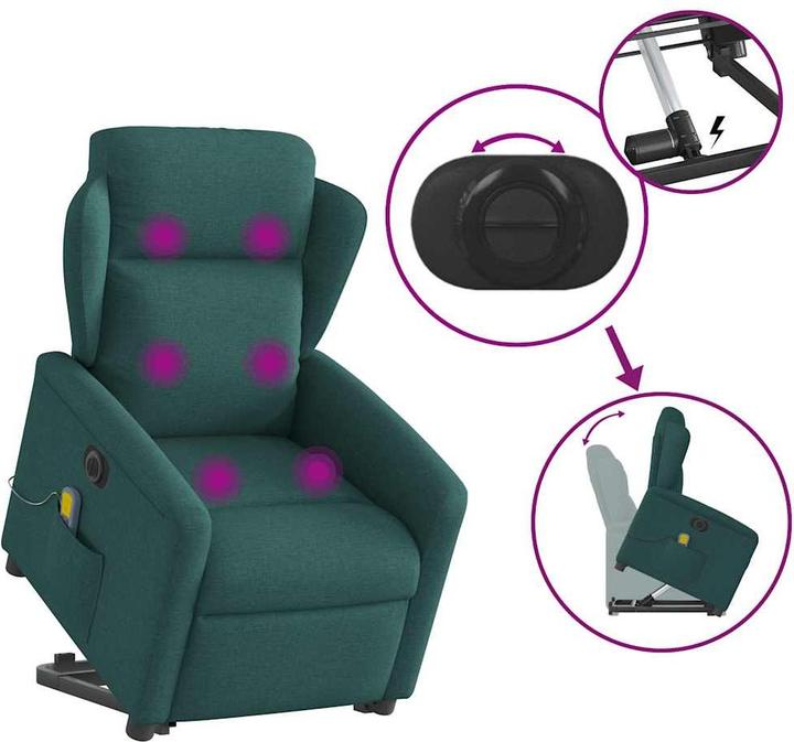 Image du produit vidaXL Fauteuil de massage électrique avec fonction releveur Vert foncé Tissu