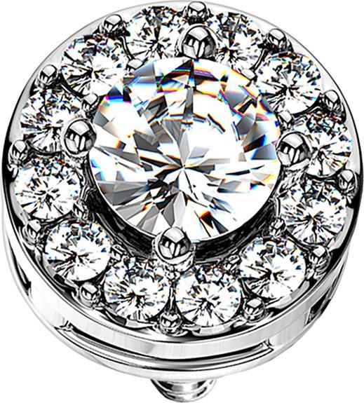 Image du produit Star Piercing Dermal Anchor argent Cercle de cristal avec un grand cristal argenté (Laiton, Acier chirurgical 316L)