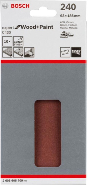 Produktbild Bosch Professional Zubehör Schleifblatt C430, 93 x 186 mm, 240, 8 Löcher, 10er-Pack (P240)