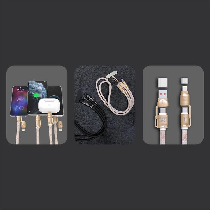 Productafbeelding Dudao L20MAX 4in1 Cable / Lanyard USB-A / USB-C / Lightning PD QC 65W 1.5m - Pink (1.50 m, 65 W)