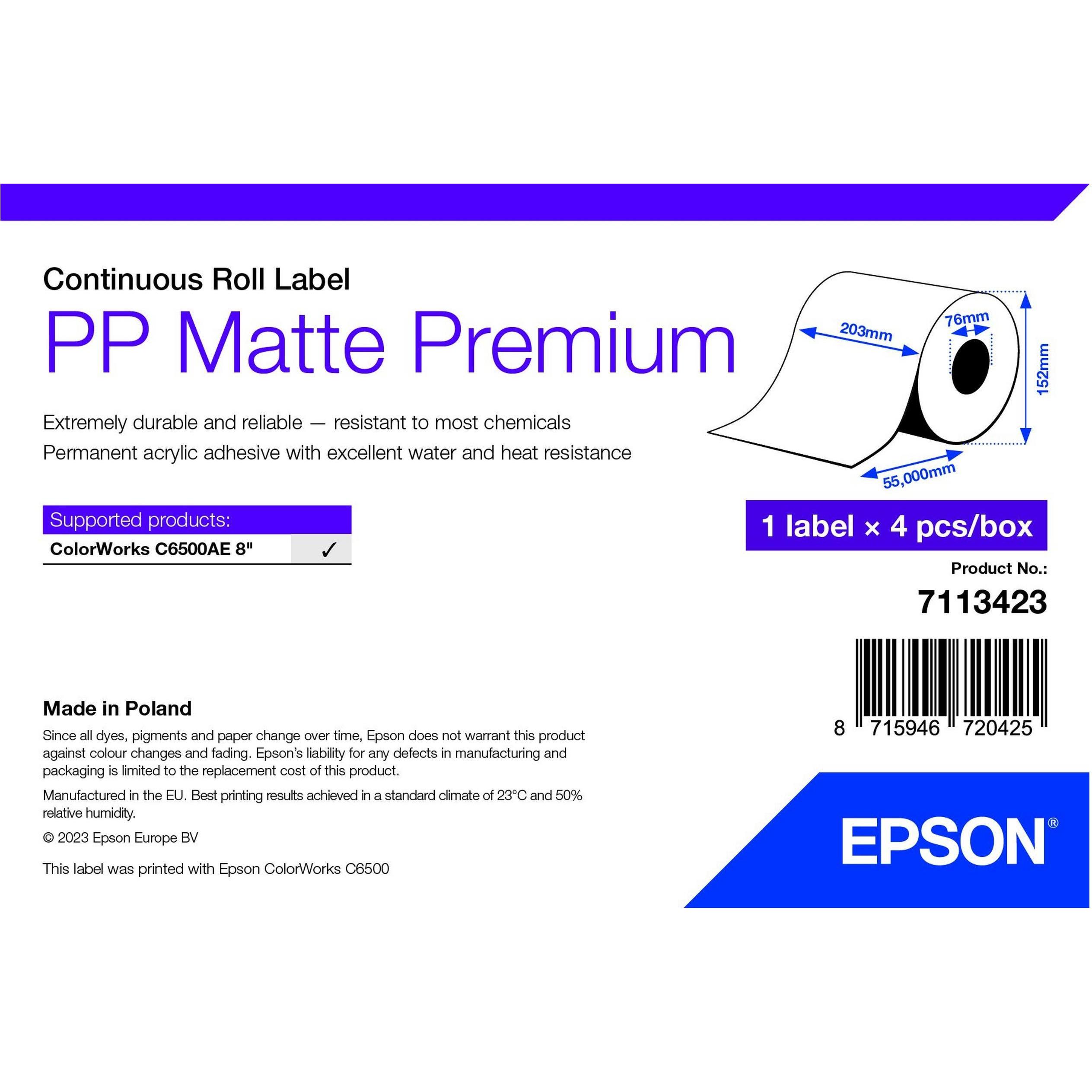 Epson, Etiketten, Pp Matte Label Prem Continuous