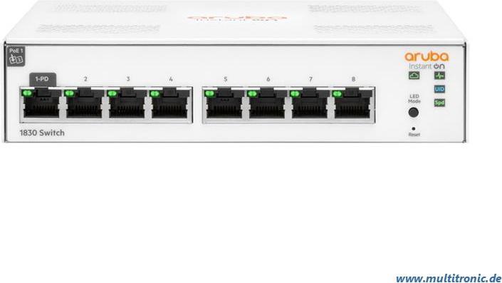 Produktbild HPE InstantOn (IOn) Switch 1830-8G, 8 Ports, 8x 1G RJ45 Ports, Stromversorgung über inkludiertes externe (8 Ports)