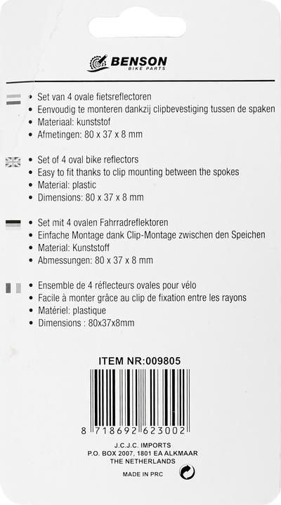 Image du produit Benson Jeu de réflecteurs de rayons velo ovale 4 pcs
