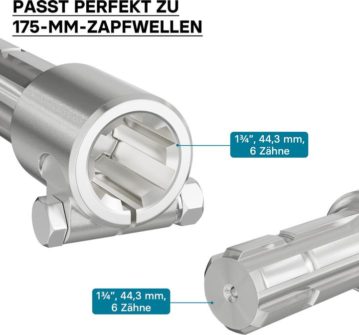 Actual product image Wiltec Adaptor Sleeve for PTO Shaft 175 mm w/ 1 3/4" 6N Spline Housing and 1 3/4" 6T Output Shaft (Tractor accessories)