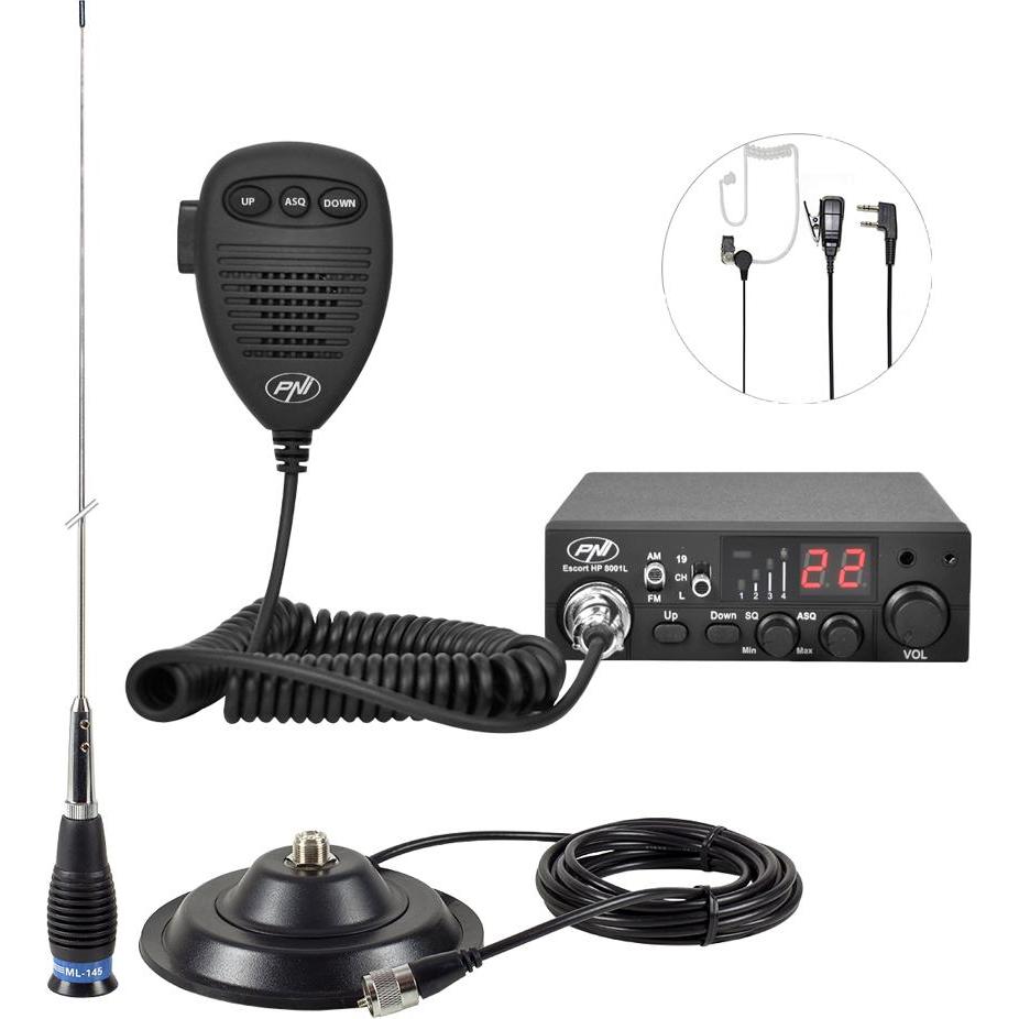 Thumbnail - PNI Paket Radio CB ESCORT HP 8001L ASQ + Antenne CB ML145 mit Magnet 145/PL (0.15 km), Walkie-Talkie