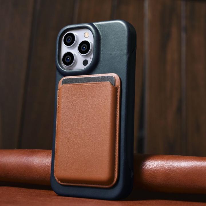 Image du produit iCarer CE Oil Wax Premium Leather Folio Case Etui en cuir pour iPhone 14 Pro Magnetic Flip MagSafe Blue ( (Apple iPhone 14 Pro)