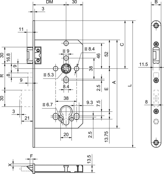 Image du produit Glutz Serrure à mortaiser 12310 PB (Serrure à mortaise)