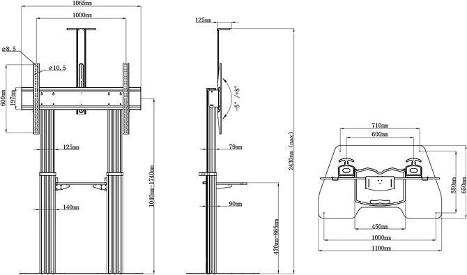Image du produit Multibrackets Support TV 60"-100", aluminium, noir (90 kg, 60" - 100")