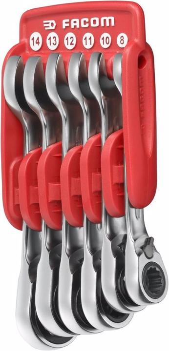 Produktbild Facom Knarren-Ring-Maulschlüssel-Set im Etui, 6-tlg (10 mm, 11 mm, 12 mm, 13 mm, 14 mm, 8 mm)