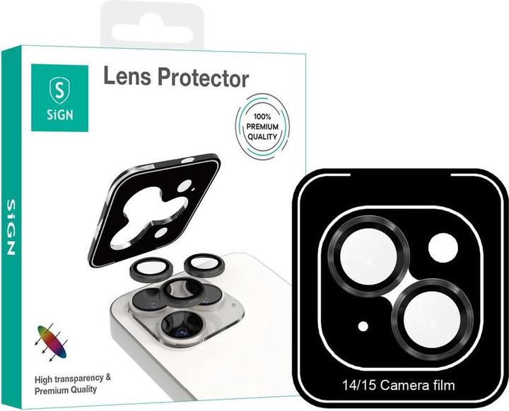 Produktbild SIGN Lens protector in tempered glass for iPhone 14/15 - Black/transparent (Apple iPhone 14, Apple iPhone 15)