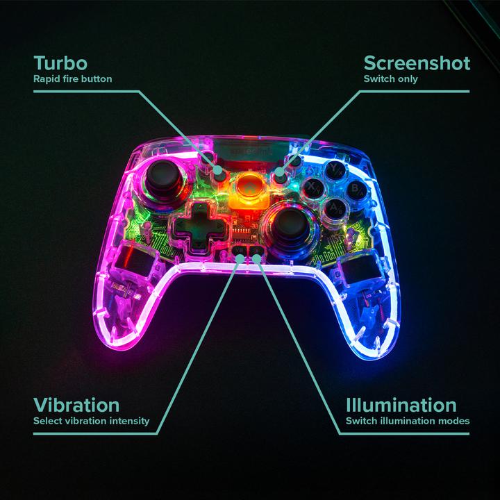 Produktbild Speedlink RAIT NX RGB Gamepad - Wireless/Wired - for PC/Android/Switch OLED/Lite, clear transparent (Android, PC, Switch Lite, Switch OLED)