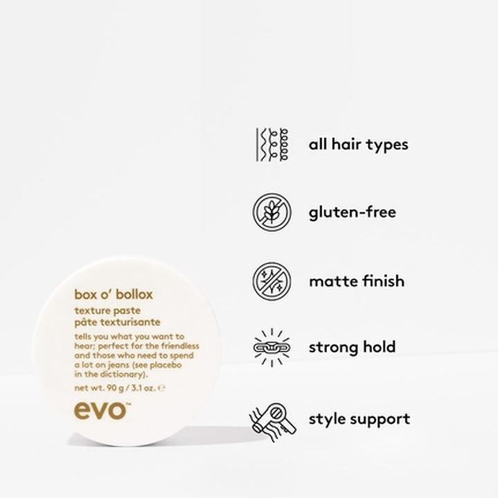 Image du produit Evo Box O' Bollox Texture Paste Hair Styling Paste - Long-Lasting Hold (Pâte capillaire, 90 ml)