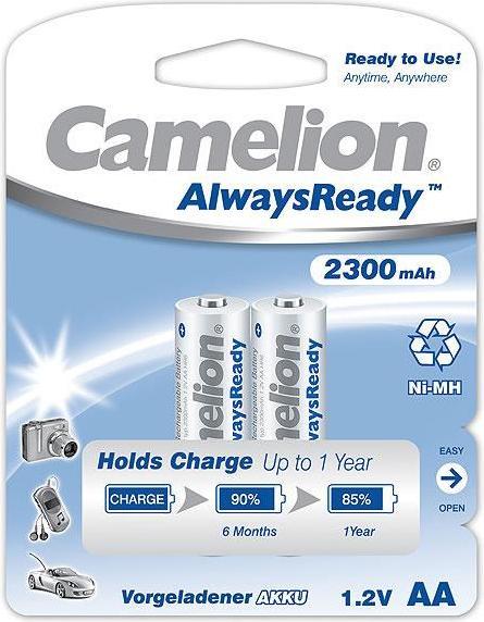Camelion 17423206 - Always Ready Ni-MH AA/HR6, 2 pieces, capacity 2300 mAh, rechargeable, fast (2 pcs., AA, 2300 mAh)
