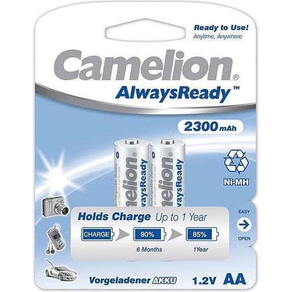 Camelion 17423206 - Always Ready Ni-MH AA/HR6, 2 Stück, Kapazität 2300 mAh, wiederaufladbar, schnell (2 Stk., AA, 2300 m...