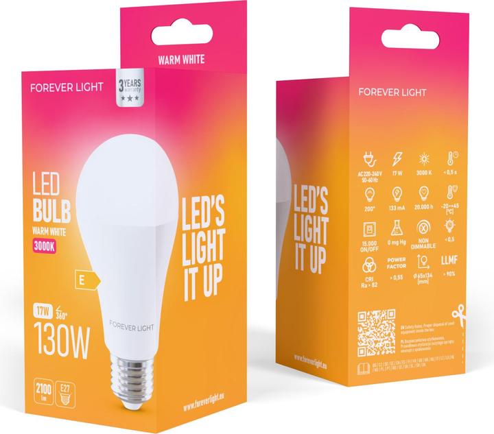Image du produit Forever Light LED Bulb E27 A65 17W 2100lm 3000K class E (E27, 2100 lm, 100x)