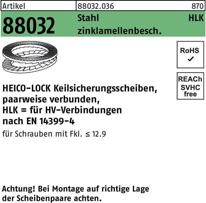 Heico Rondelle de sécurité R 88032 HLK-22 Acier revêtu de zinc collé