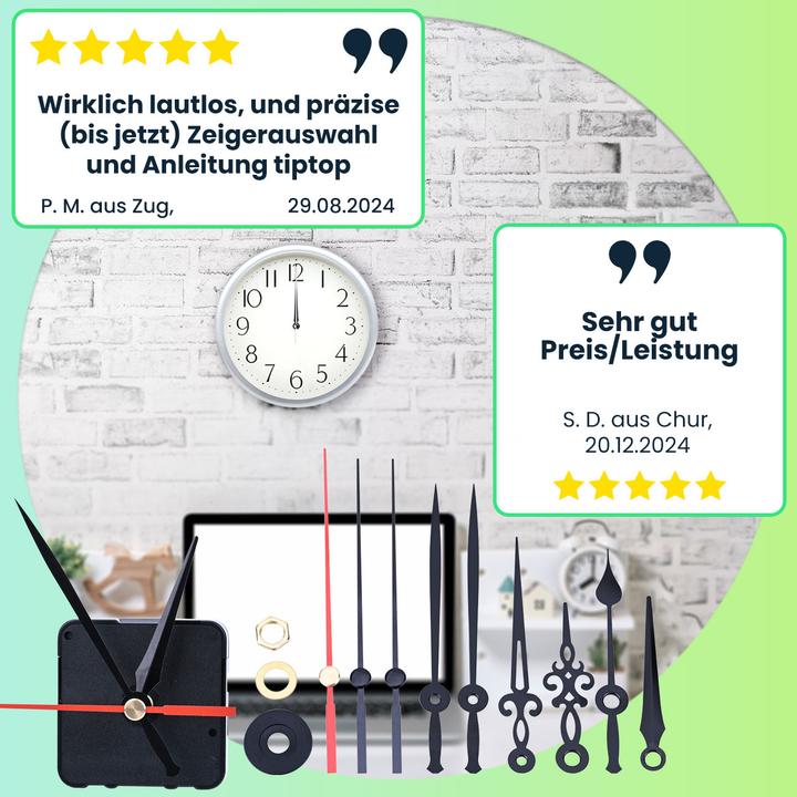 Produktbild Casativo 2er-Set Flüsterleises Uhrwerk-Komplettset mit 3 verschiedenen Zeigersets (2x)