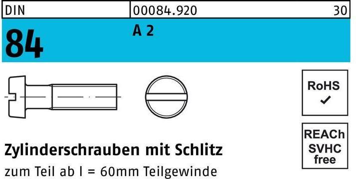 Produktbild Reyher Zylinderschraube DIN 84/ISO 1207 Schlitz M 5 x 50 A 2 (100 Schrauben pro Stück)