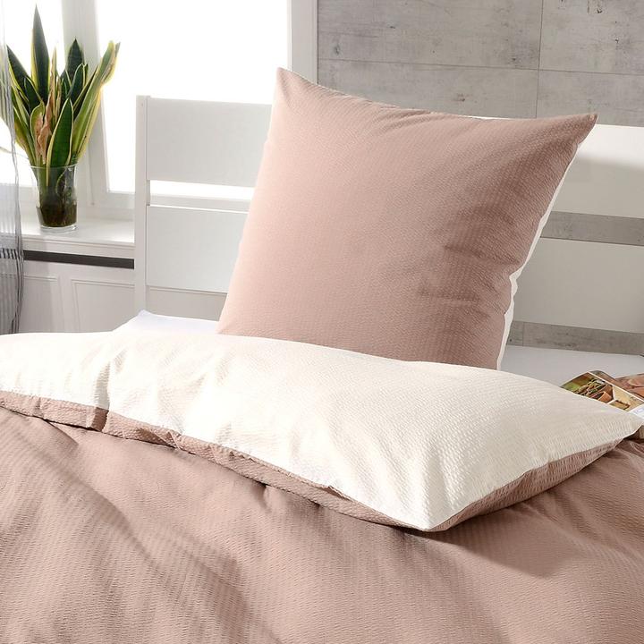 Produktbild Janine Soft-Seersucker Uni Wendebettwäsche taupe/ecru (Duvetbezug, 155x220 cm + 80x80 cm)