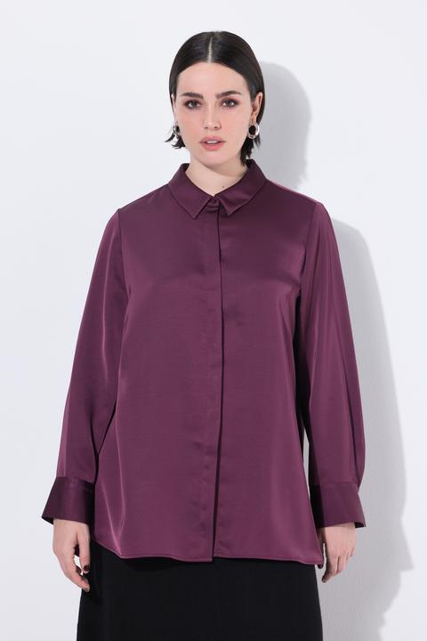 Immagine prodotto Ulla Popken Camicia in raso con retro più lungo, colletto da camicia e maniche lunghe (54)