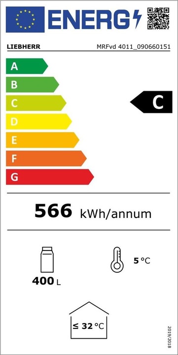 Etichetta energetica Liebherr Frigorifero a ricircolo d'aria MRFVD-4011 744 Nero (286 l)